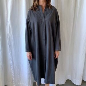 Black Crane Long Shirt Dress